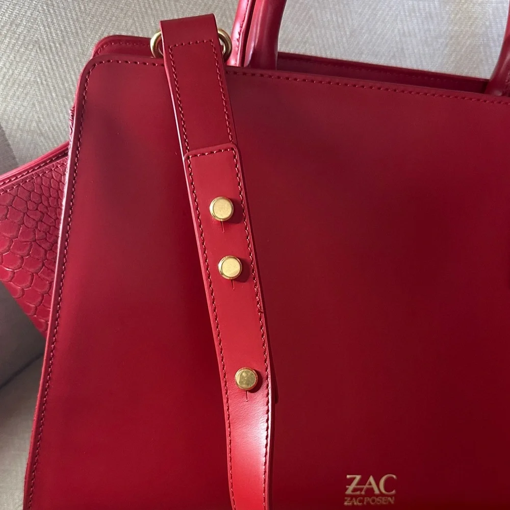 ZAC Zac Posen Vibrant Red Leather Satchel NWT